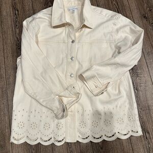 LOFT Cream Eyelit Denim Jacket Large